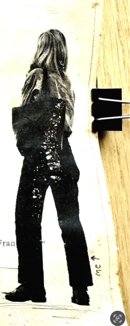 Mandy Leontakianakis — image transfer, made by hand, from behind, looking at typography on a gallery wall.